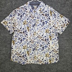 Carbon 2 Cobalt Short Sleeve Button Up Linen Blend Shirt Mens XXL Floral Casual